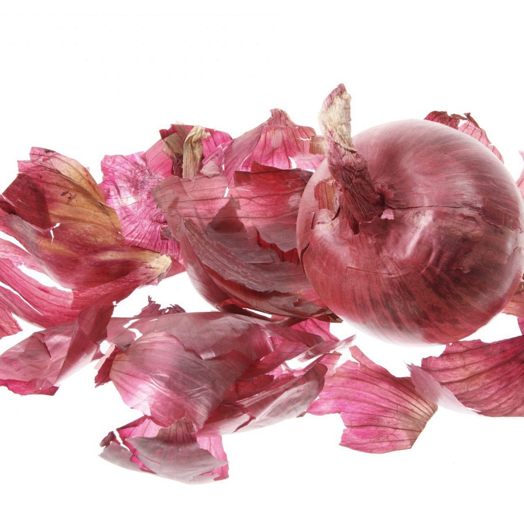 Red Onion and Skins on White Background
